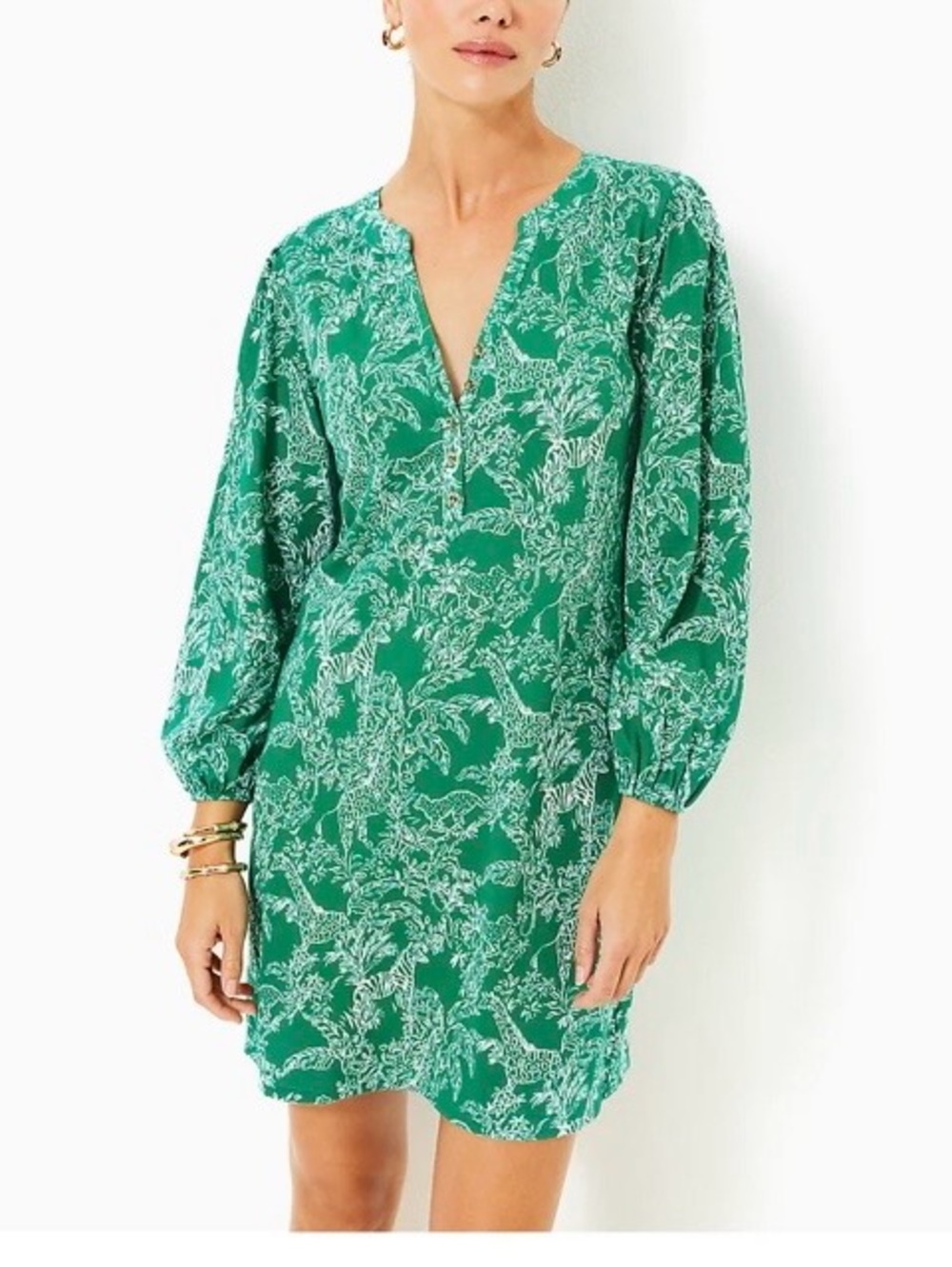 Lilly Pulitzer Emery Dress Fiddle Leaf Green Safari Party Print Women Size XXS